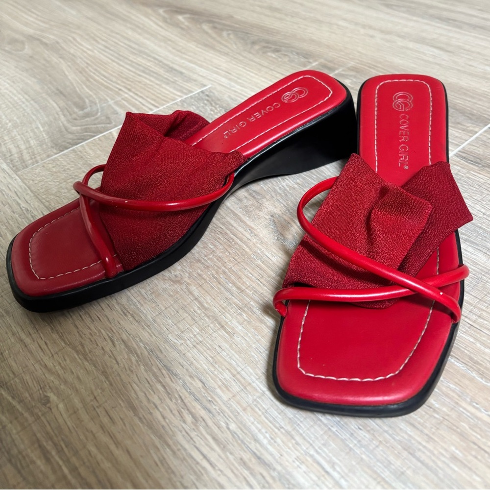 Y2K Red Square-Toe Slide Sandals